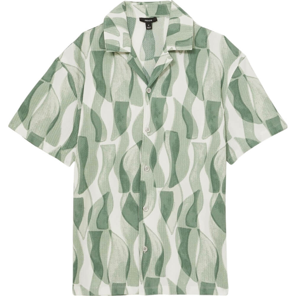 REISS TARO Printed Textured Cuban Collar Shirt